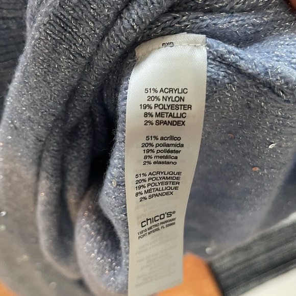 Chico's Cozi Soft Blue Sequin Shine Cowl Neck Pullover Sweater Size: 3 (L) - Picture 7 of 11